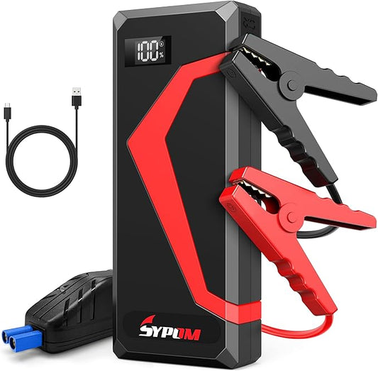 Portable Car Jump Starter, 4150A Peak Portable Car Battery Charger, 12V Battery Jump Box for Motorcycle, Truck Up to 12L Diesel, LED Light for Roadside Emergency Kit (Red)