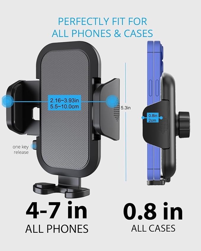 Upgraded Phone Holder for Your Car, Rear View Mirror Phone Holder - Aluminum Alloy Mount Multi-Angle Adjustment Rotatable and Retractable Compatible with 4-7 Inch iPhone and Android Phones (Black)