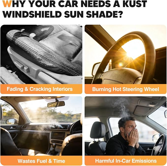 KUST Windshield Sun Shade for Ford F150 2021-2025 2026 Foldable Thicken Window Sunshade UV Protection Keep Cool Sunshield Easy Install Sun Visor Accessories Aluminum Film