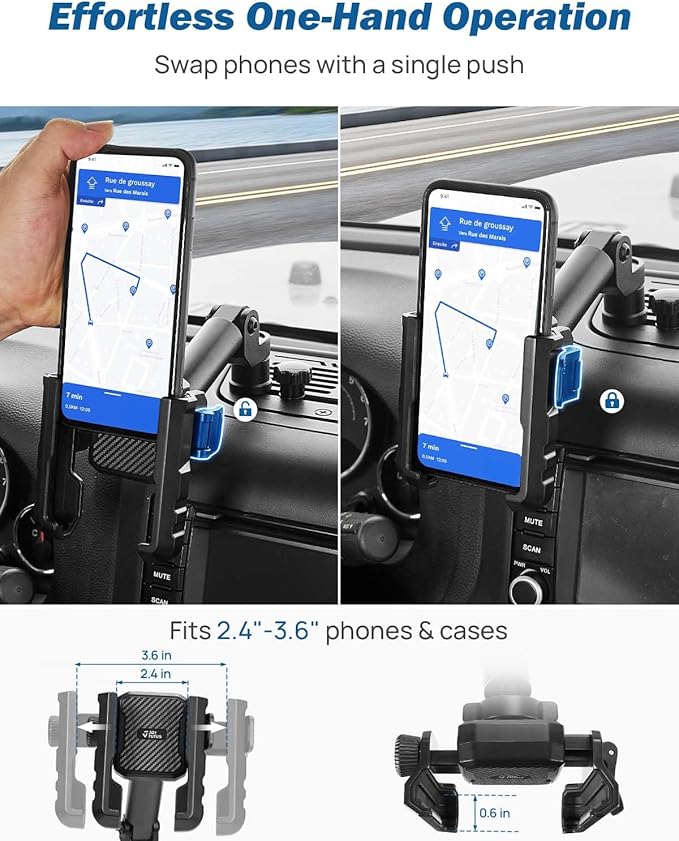 JOYTUTUS Metal Dash Mount Phone Holder Compatible with 2011-2018 Wrangler JK(Not Fit 2018 Wrangler JL) | Custom Fit Phone Mount Expansion Platform| One-Hand Adjustable Clip