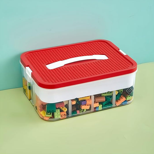 Toys Organizer Storage Case for Lego Box Kids Toy Stackable Building Blocks with Lids Bins Adjustable Lego Storage Containers Plastic Toy Box Red 1 Layer