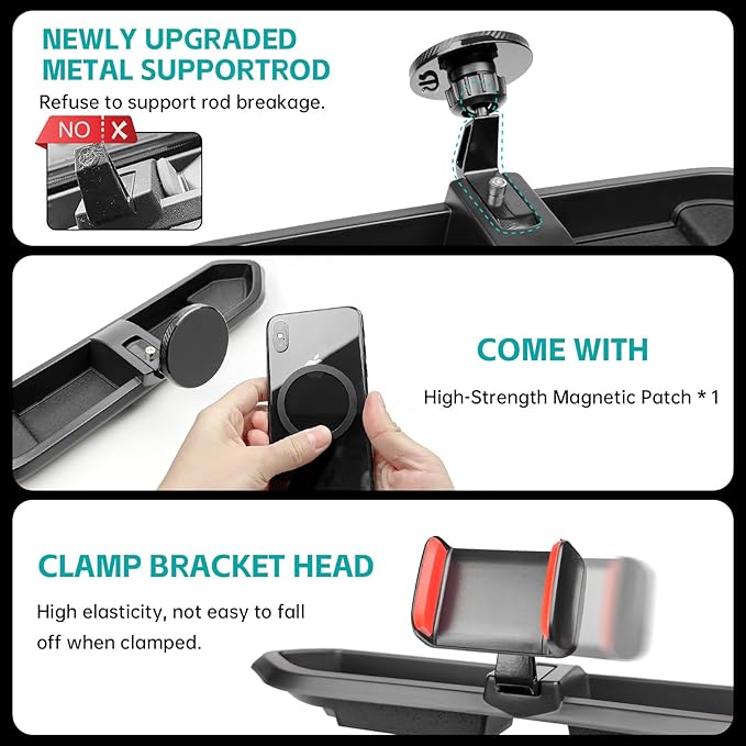 Magnetic Dash Phone Mount for 2018-2023 Jeep Wrangler JL JLU & Gladiator JT Accessories Multi-Mount Phone Holder Dashboard Storage Tray with Extra Clip Bracket, Not for Oil-Electric 4xe