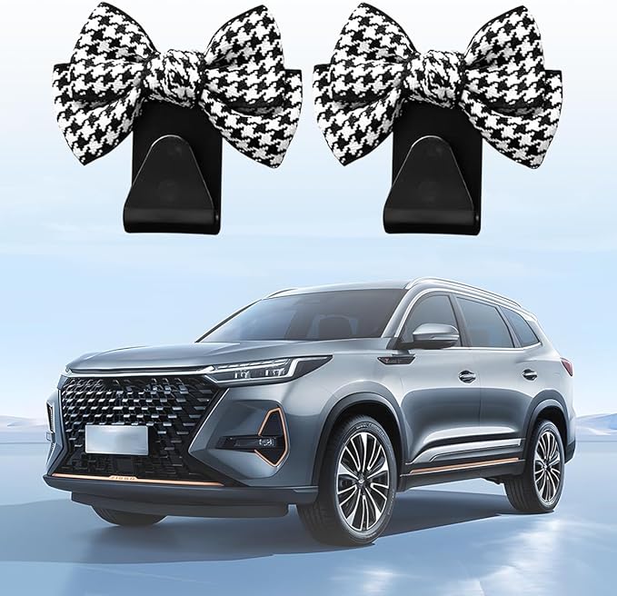 Cute Bow Car Seat Headrest Hooks, 2PCS Multifunctional Vehicle Rear Seat Hanging Hooks, Automotive Interior Seatback Storage Organizer for Purses Bags, Universal Fit (Black/Small)