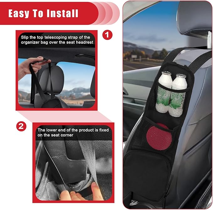 QUICTO 2PCS Car Seat Storage Hanging Bag, Multi-Pocket Seat Side Organizer, Multifunctional Mesh Net Pocket, Can Hold Mobile Phone, Wallet, Glasses, Suitable for Cars, SUVs, Trucks