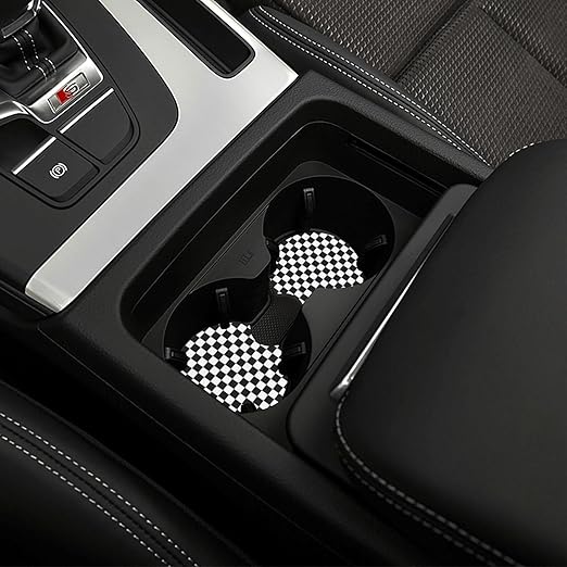 Car Trash Bag Chessboard Hanging Back of Seat Car Portable Trash Bag Chessboard Waterproof One-Handed Portable Strap Drawstring Garbage Bags with 2 Pieces Car Coasters