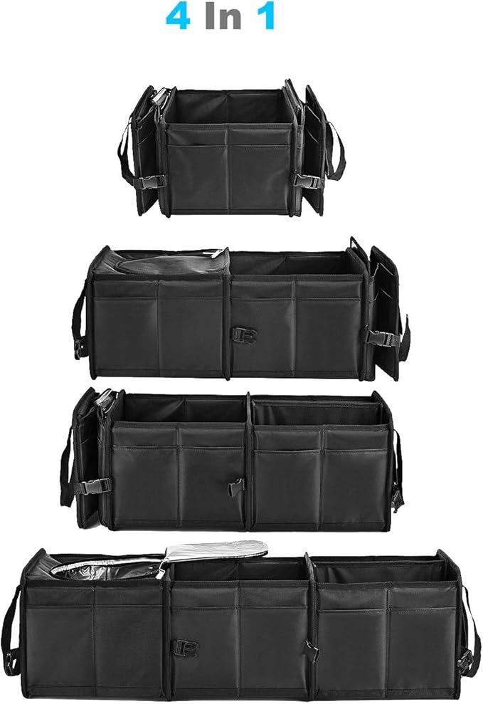 HAOKAY Durable Car Trunk Organizer with Premium insulation cooler bag,Sturdy Collapsible Trunk Storage Organizer, Multi Compartments with Reflective Strip