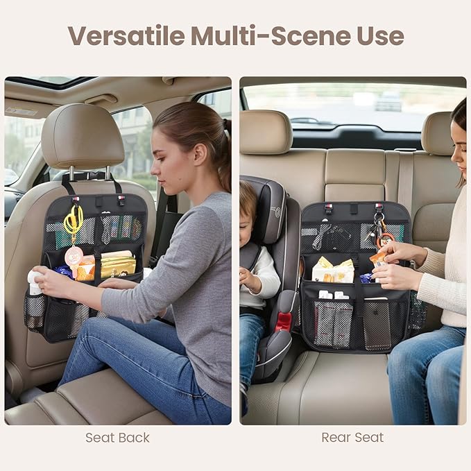 Hanging Car Trunk Organizer and Storage, Premium Faux Leather Large Capacity Storage Accessories, Backseat Car Organizer for SUV/MPV/Truck (1, Black)