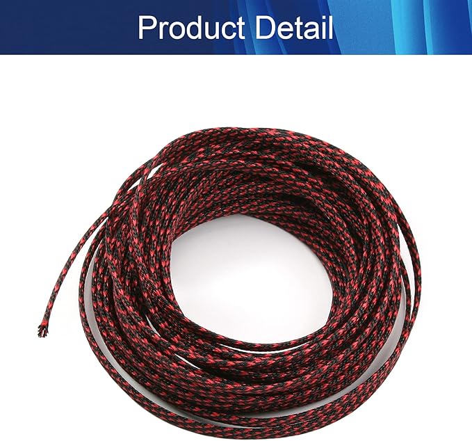 Aicosineg 32.81ft PET Flexible Braided Cable Sleeve 0.25inch Width Wire Loom Sleeving and Organizer Flexible Wire Mesh Sleeve Wrap Protector for TV Audio PC Cords from Pets Chewing Black and Red
