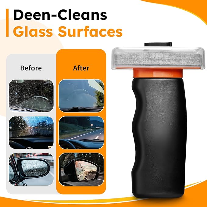 Glass Oil Film Remover for Car Windshield, Handheld Roll-On Glass Emulsion Cleaner with cleaning board, Removes Stubborn Oil Film & Grime for Improved Windshield Clarity for Safe Driving(3.5oz) (1)