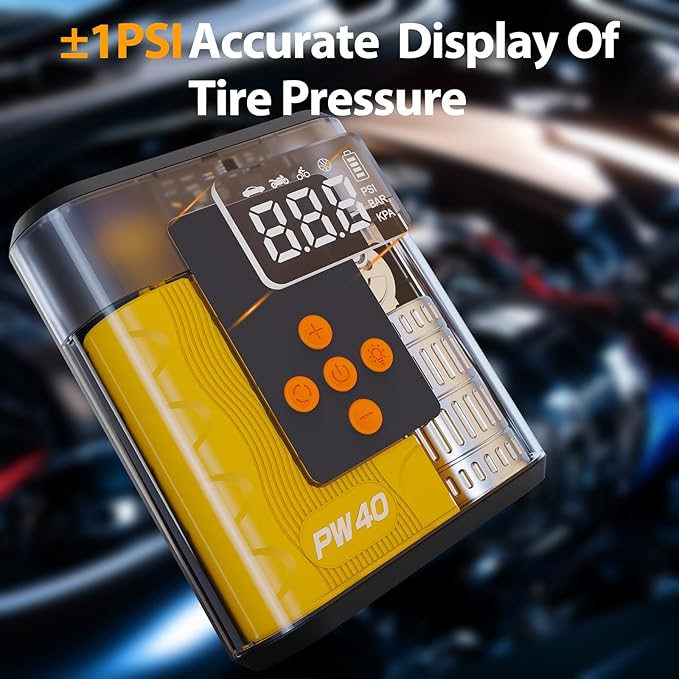 Jump Starter with Air Compressor, 4000A Peak Car Battery Charger, 200 PSI Tire Inflator, Heavy Duty Power Pack for Up to 9.0L Gas, 8.0L Diesel Engines, LED Light, USB Ports, Emergency Road Kit