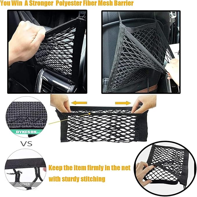 DYKESON Dog Car Net Barrier Pet Barrier with Car Mesh Organizer for Dog & Child, Safety Divider with Storage Pouch, Easy Install for Cars & SUVs