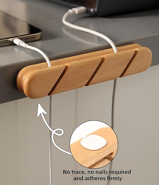 Solid Wood Cable Clips,Cord Organizer for Desk Cable Management with 3M Adhesive,Cord Holder for Nightstand,PC,Car,Office,Kitchen,USB Cable Holder Wire Organizer Cord Clips (Natural)