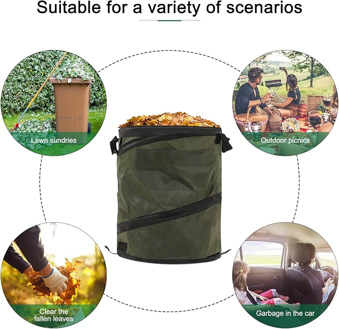Collapsible Camping Trash Can 37.8L Portable Folding Garbage Bin with Bottom Handle Oxford Cloth Outdoor Trash Can for Car Picnic BBQ Road Trip Garden