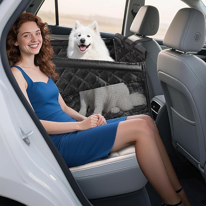 Medium Small Dog Car Seat, Hard Soles with Mesh Windows on Both Sides, Detachable and Washable,Dog Car Seat Cover for Back Seat, Suitable for Cars, Trucks, and SUVs (Black)