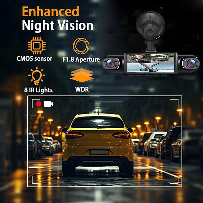 4 Channel Dash Cam 360° View, 1080P Front and Rear Inside, Left Right Dash Camera for Cars, Night Vision, WiFi & APP Control, G-Sensor, Loop Recording with 64GB SD Card (Y108WiFi+64G)