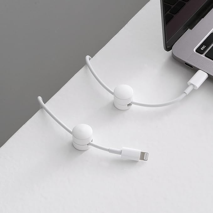 Cable Clips - Premium Brass Cord Management for Home, Office & Car - Multipurpose Wire Holder Organizer - Sleek & Durable Design - Ideal Gift for Men, Women & Students - 4-Pack (Matte White)
