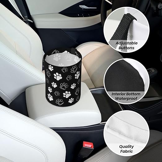 Car Trash Bag Paw Print Hanging Back of Seat Car Portable Trash Bag Paw Print Waterproof One-Handed Portable Strap Drawstring Garbage Bags 2 Pieces Car Coasters