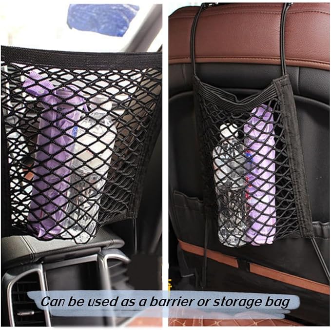 Dog Pet Car Net Barrier Stretchable Car Storage Mesh Organizer with Hooks & Storage Bag Children & Pet Seat Back Car Divider for Driving Safe Barrier of Pet and Kid in Car Backseat
