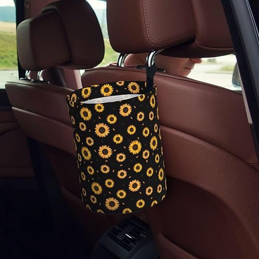 Car Trash Bag Cute Floral Hanging Back of Seat Car Portable Trash Bag Cute Floral Waterproof One-Handed Portable Strap Drawstring Garbage Bags 2 Pieces Car Coasters