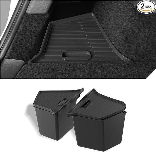 LUCKEASY 2PCS Trunk Storage Box for Tesla Model Y 2021-2024 5 Seat (Not Fit 2025+ Juniper) TPE Trunk Organizer Bins With Lids Trash Cans Accessories Interior Black