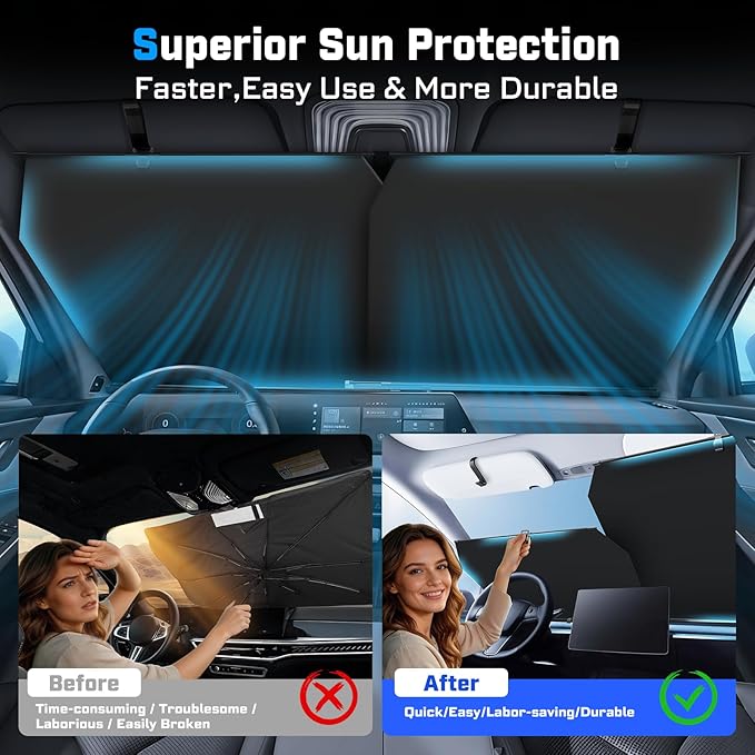 KUST Upgraded 2 Pack Retractable Automotive Sunshade Car Window Sunshades (Not fit for Truck), Adjustable Auto Thickened Sunshade, Car Accessories for All Season, Black and Silver, Blocks UV Rays
