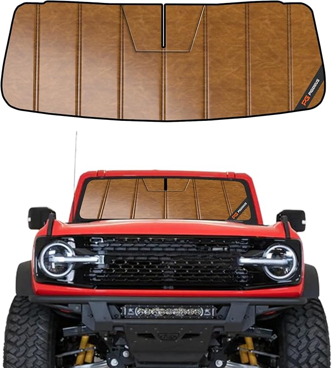 Pigenius Windshield Sun Shade for Ford Bronco 2021-2026, Custom Fit Front Window Sunshade - Leather