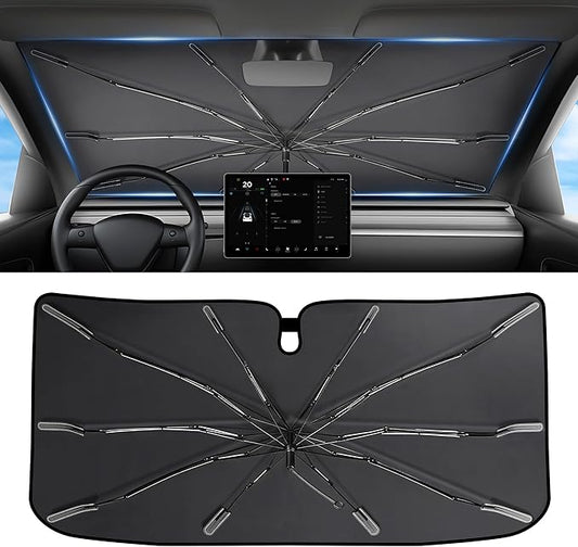 2026 Upgraded Windshield Sun Shade Umbrella [7-Layer Vinyl Coating Heat Shield] Foldable Front Window Sunshade Umbrella Flexible Handle Protect Interior from UV Keep Car Cooler (61" x 34.5")