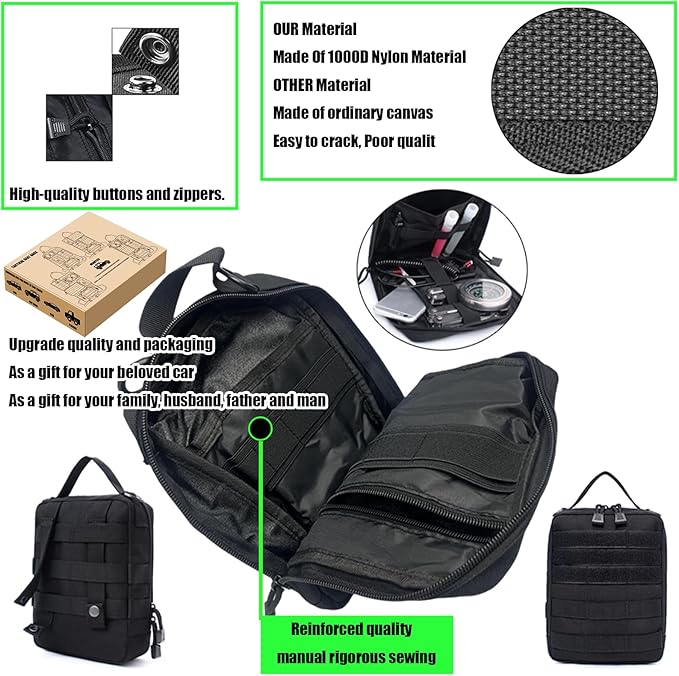 6 Pack Tactical Molle Car Seat Back Organizer Tactical Vehicle Panel with 5 Detachable Molle Pouch for Car Truck Ford Jeep Vehicle,US Patch Automotive Organizer For Man (5 Pouches)