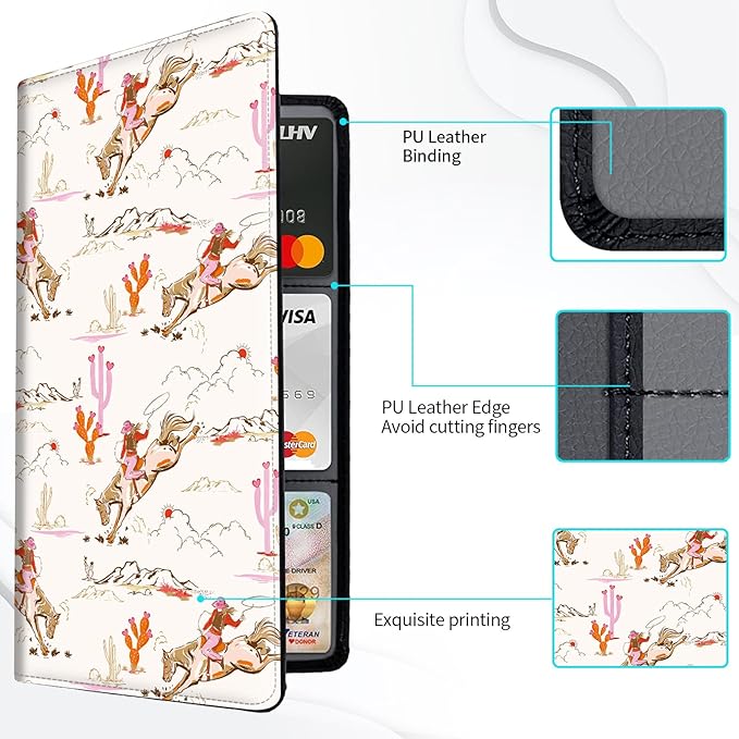 Car Registration and Insurance Card Holder, Vehicle License Documents Glove Box Compartment Organizer Wallet, ID Card Holder for Car Essentials Automobile, Cowgirl Wild West