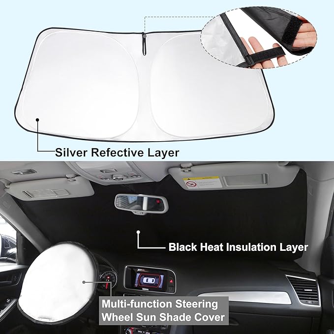 TINGLU Sun Shade for Nissan Murano 2025 2026 Accessories Windshield Sun Shade Window Shade UV Rays Protection Sun Visor Cover with Steering Wheel Sunshade Storage Bag