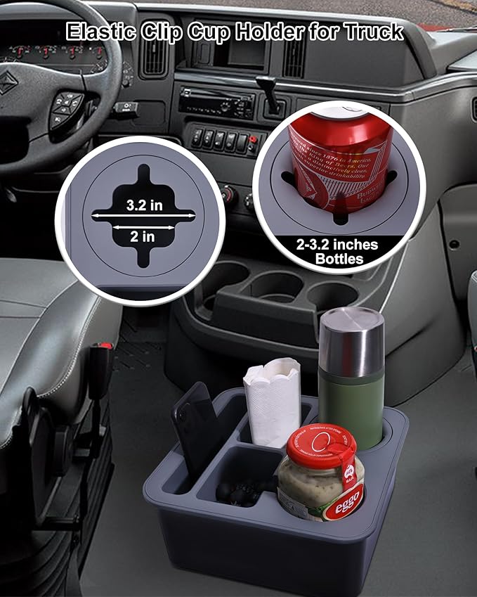 Car Cup Holder Tray Bonfixe 4-Inch Anti-Spill Design - Stable Backseat Organizer with Anti-Slip Pads | Food-Grade Silicone Couch Caddy for Car, Truck, Home, Office (Black-Grey)