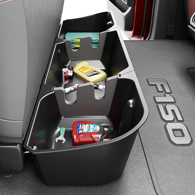 Tuyoung Under Seat Storage Boxes Compatible with 2015-2026 Ford F-150 F150 SuperCrew Cab, 2017-2026 F-250/F-350/F-450/F-550 Super Duty, Heavy Duty Rear Truck Under Back Seat Box Organizer Cargo Box