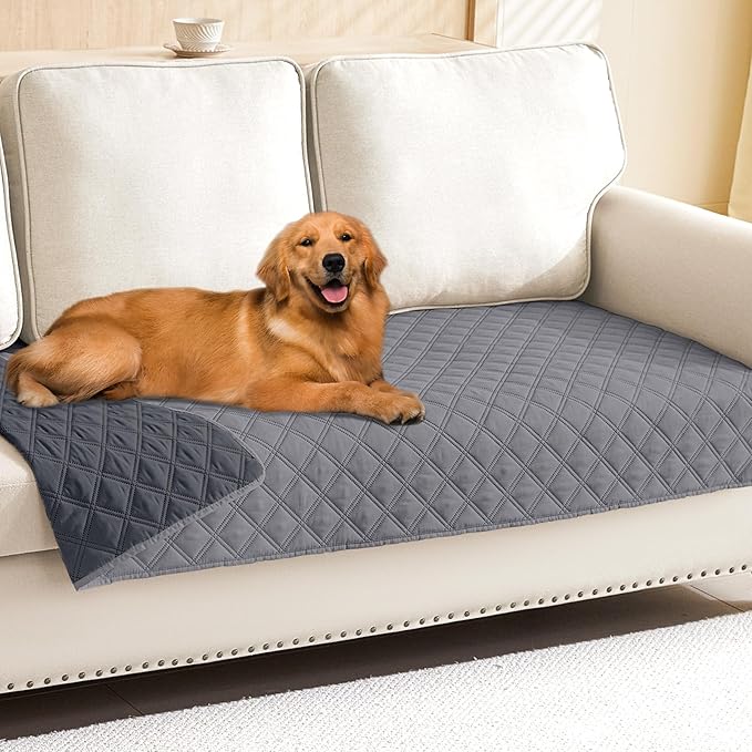 Smiry Waterproof Dog Bed Cover Pet Blanket, Soft Washable Dog Blanket for Furniture Bed Couch Sofa Reversible, Checkered (30"x80", Grey/Dark Grey)