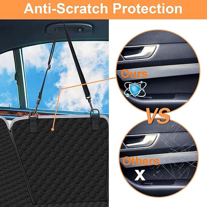 Mancro Dog Car Seat Cover, 2026 Upgraded 600D Heavy Duty Waterproof & Scratch-Resistant Dog Hammock for Car, Back Seat Pet Cover for Dogs with Sedan, Trucks and SUVs, Standard, Black-Orange