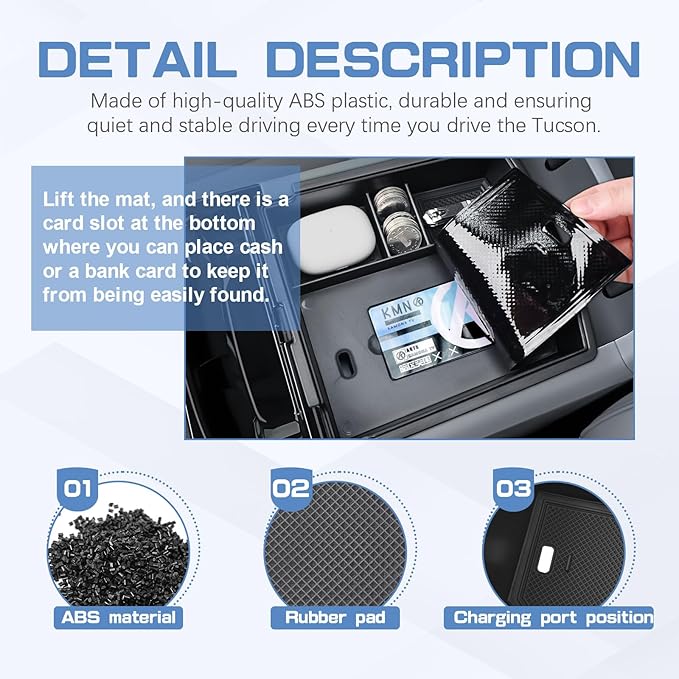EDBETOS Double-Layer Center Console Organizer for 2025 2026 Hyundai Tucson Including (Gas:Limited), (Hybrid: Blue/SEL Convenience/N Line) and (Plug-in Hybrid: Limited/SEL), Fits Electronic Shift Only