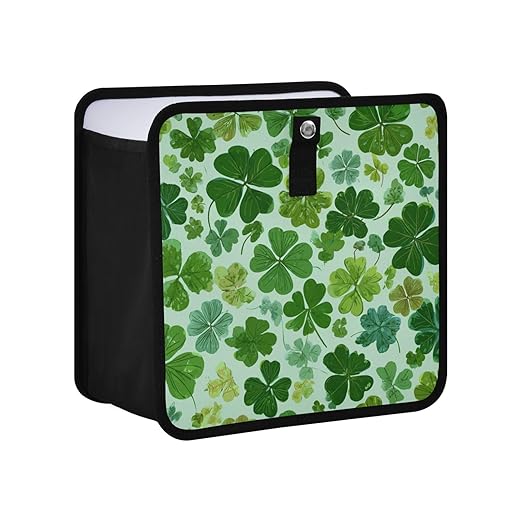 Car Trash Can Organizer Bin with Adjustable Strap for Back Front Seat Console Waterproof Leakproof Collapsible Portable 11 Inch Green Nature St Patrick Clovers