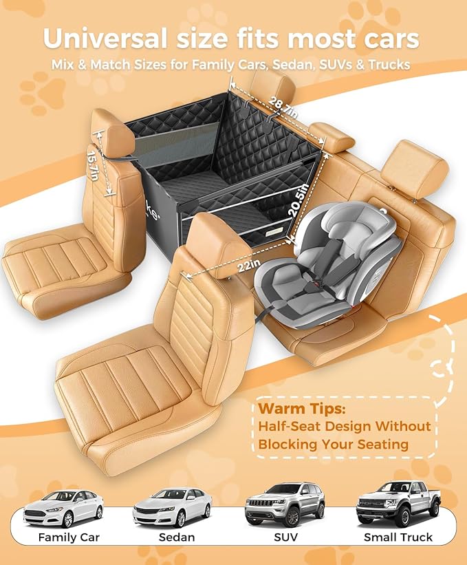 Doglike UNBREAK Dog Car Seat Cover for Back Seat [NO.1 Military-Grade Reinforced Protection], 500LB Ultra-Support Carseat Hard Bottom, Waterproof Pet Carseat Dog Hammock for Cars/SUV/Truck XL Size