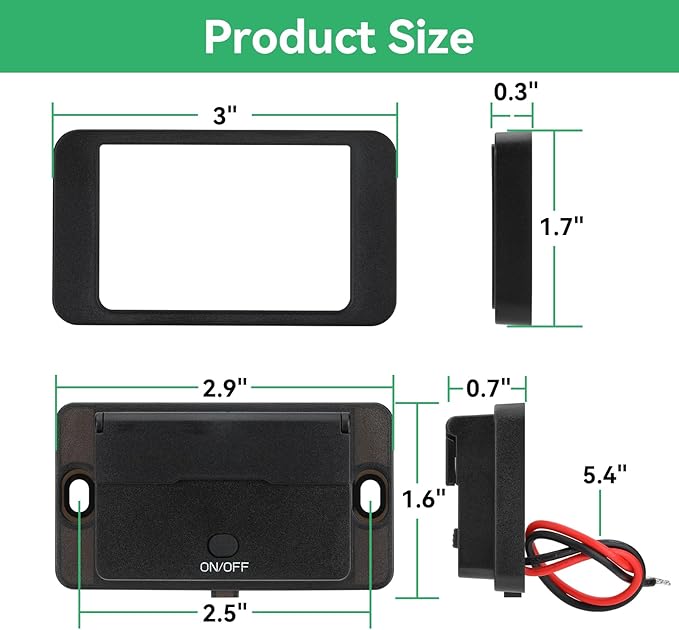 2 Pack 78W 12V USB Outlet Panel Wall Mount with Blue Voltmeter Dual 36W PD & Dual 18W QC3.0 Car USB Port Lightweight 12V USB Charger with ON/Off Switch
