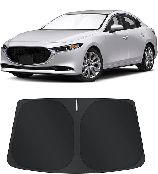 TINGLU Sun Shade for Mazda 3 Mazda3 2019-2024 2025 2026 Accessories Windshield Sun Shade Window Shade UV Rays Protection Sun Visor Cover with Steering Wheel Sunshade Storage Bag