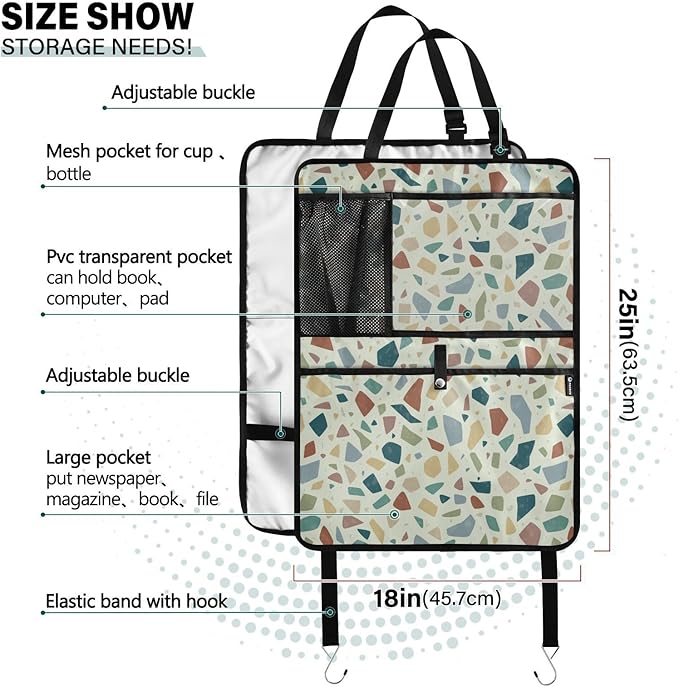 Terrazzo Green02 1 Pack Backseat Car Organizer with Storage Pockets Seat Back Organizers for Kids Kick Mats Backseat Protector Automotive