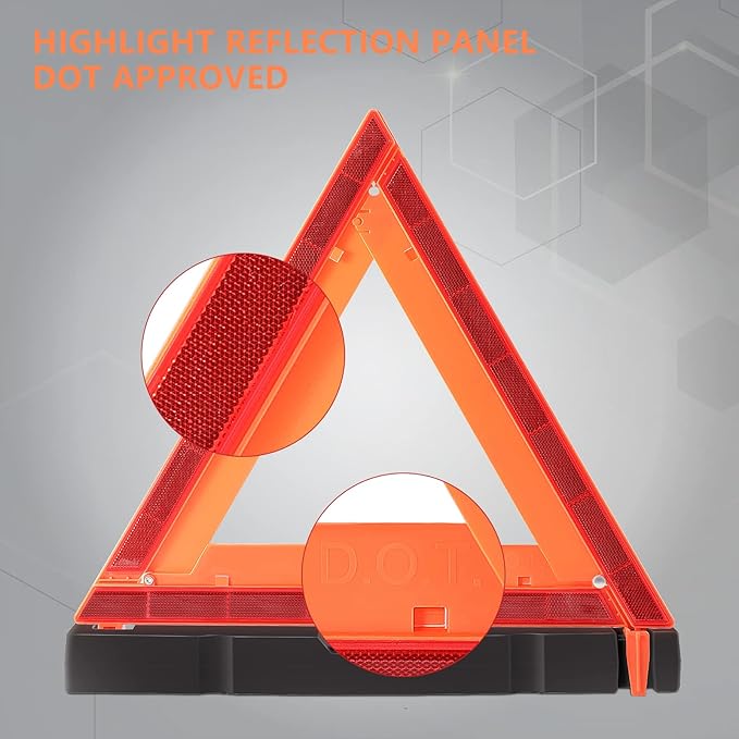 WORKKOOL 3 Pack Foldable Warning Reflective Triangles with Carrying Case, Heavy Base Roadside Triangles for Vehicles Breakdown, Safty Reflector DOT Approved(Sand Filled)…