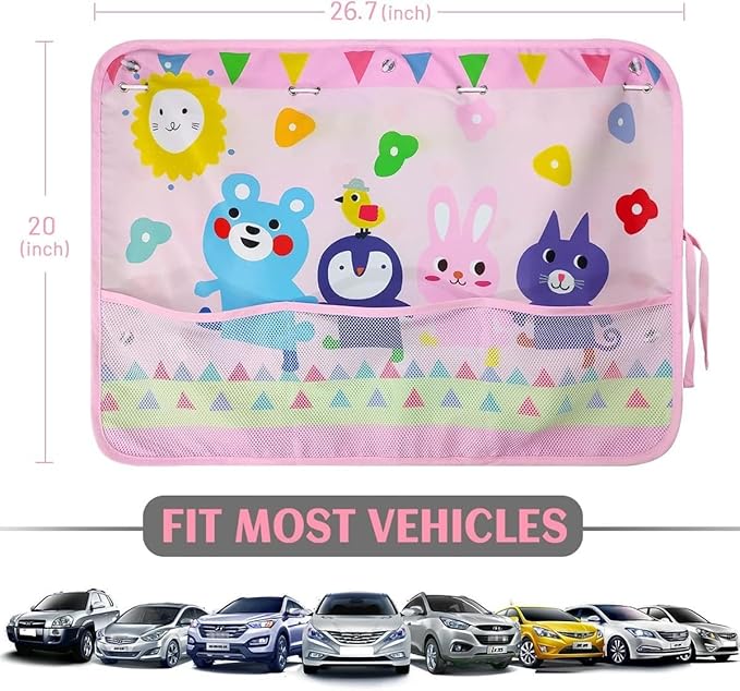 DIZA100 Car Sun Shade for Window Baby (2 Pack), Blackout Window Shades with Storage Net Pocket, 7 Suction Cups, Cute Patterns for Sun/Heat/UV Rays Block