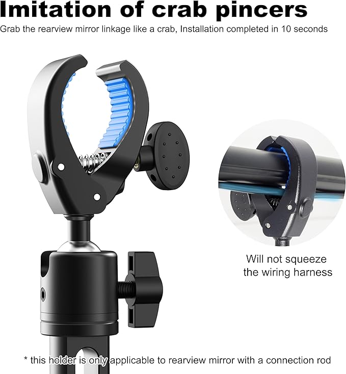 Quyee Phone Holder Car, Rear View Mirror Phone Holder - Aluminum Alloy Mount Multi-Angle Adjustment Rotatable and Retractable Compatible with All 4-7 Inch iPhone and Android Cell Phones
