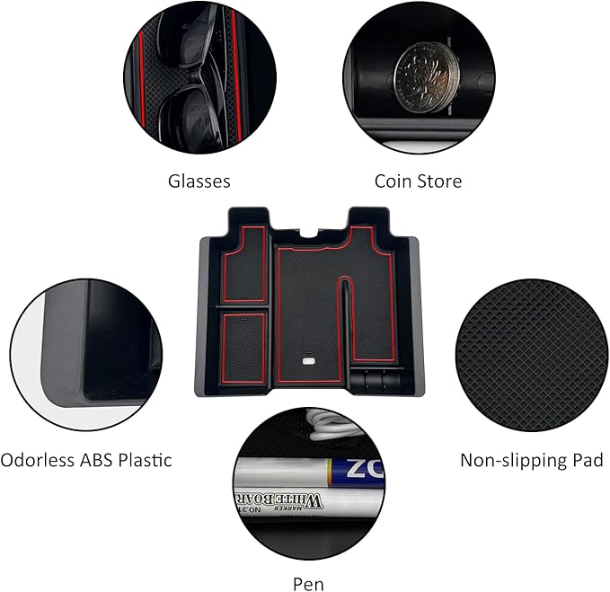 JOJOMARK Center Console Organizer Tray fits for 2019-2022 GMC Sierra/Chevy Silverado 1500 Accessories, 2020-2021 2022 2023 Silverado/Sierra 2500 HD/3500 HD (Full-Size, Red)