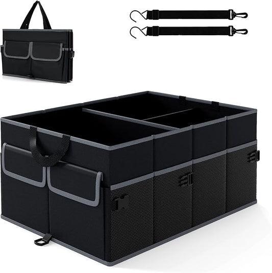 Goplus Collapsible Trunk Organizer, 13 Gallon Foldable Car Storage Organizer with Extenable Compartments, Pockets, Securing Straps, for SUV Van Sedan Truck, 22" x 16" x 10"