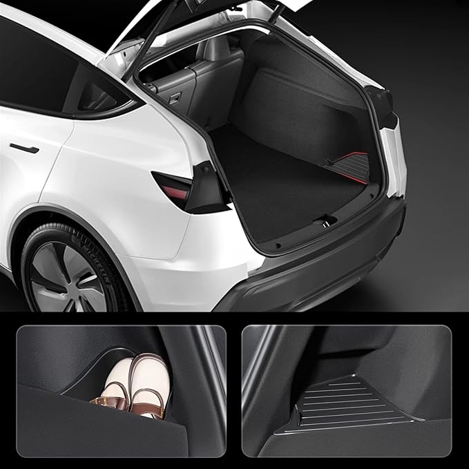 Topfit Trunk Storage Bins for Tesla Model Y Juniper, TPE Organizers with Carpeted Lid, Trunk Rear Side Storage Box for Tesla Model Y Accessories 2025 2026