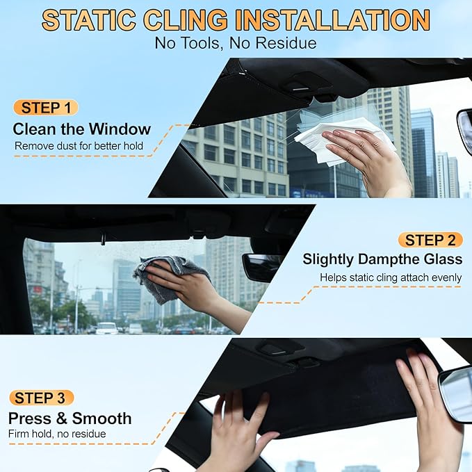 XCBYT Square Car Window Shades - Mixed Size 4 Pack Static Cling Sun & Glare Blocker, Removable Semi-Transparent Window Tint for Windshield, Side & Rear Windows (2 Small + 2 Long)