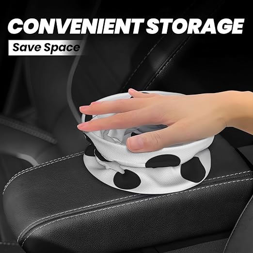 Polka Dot Black White Car Trash Can Leak Proof Hanging Waterproof Garbage Can Multipurpose Trash Bin for Car SUV Front Seat Headrest Collapsible and Portable Storage Pocket