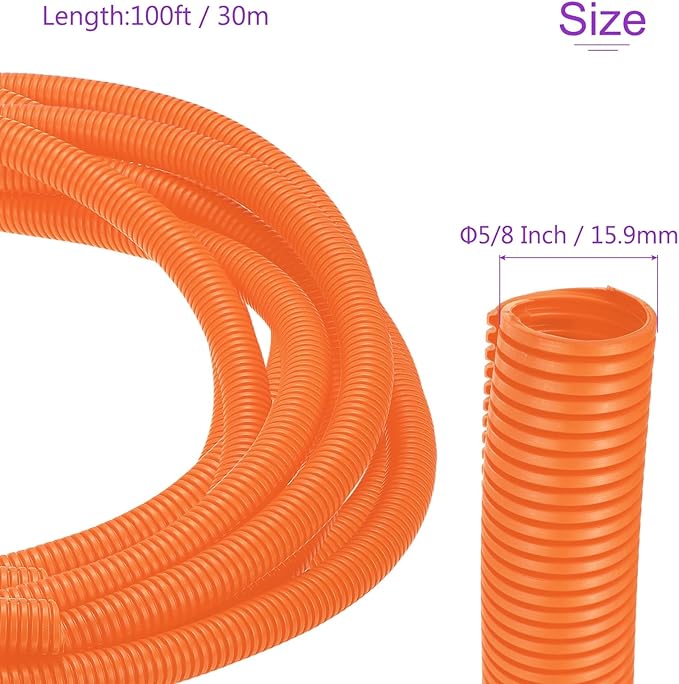 DMiotech 100ft Wire Loom Split Tubing 5/8 Inch(15.9mm) ID, Cord Protectors from Pet Flexible Conduit Cable Management for Office Home Garden, Orange