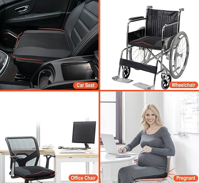 Lofty Aim Car Seat Cushion, Comfort Memory Foam Car Cushions for Driving - Sciatica & Lower Back Pain Relief, Driver Seat Pillow for Auto, Office Chair, Wheelchair - Black
